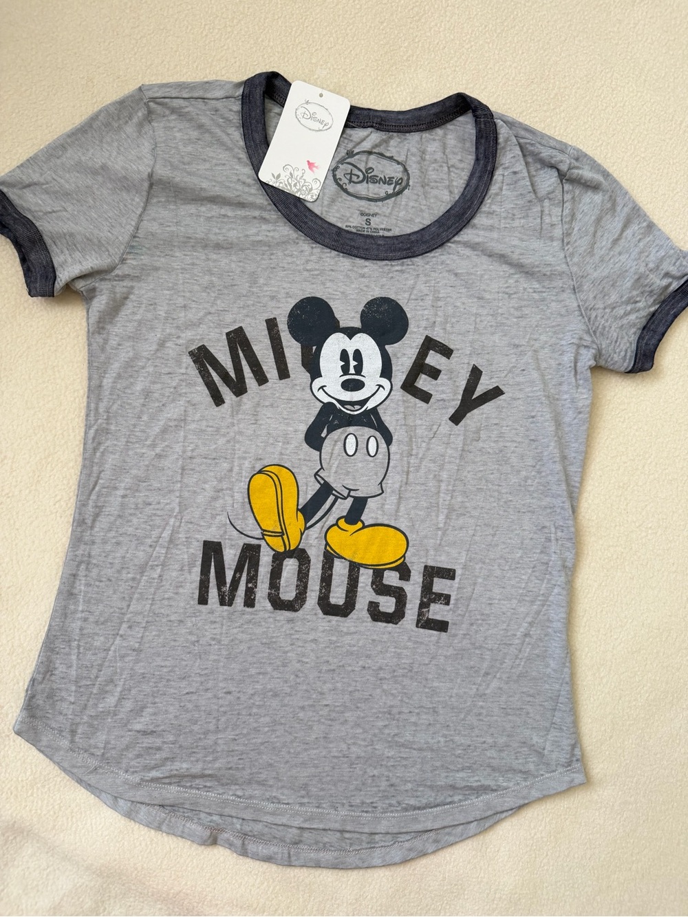 Disney Gray Ringer Tee with Yellow-Accented Mickey Graphic